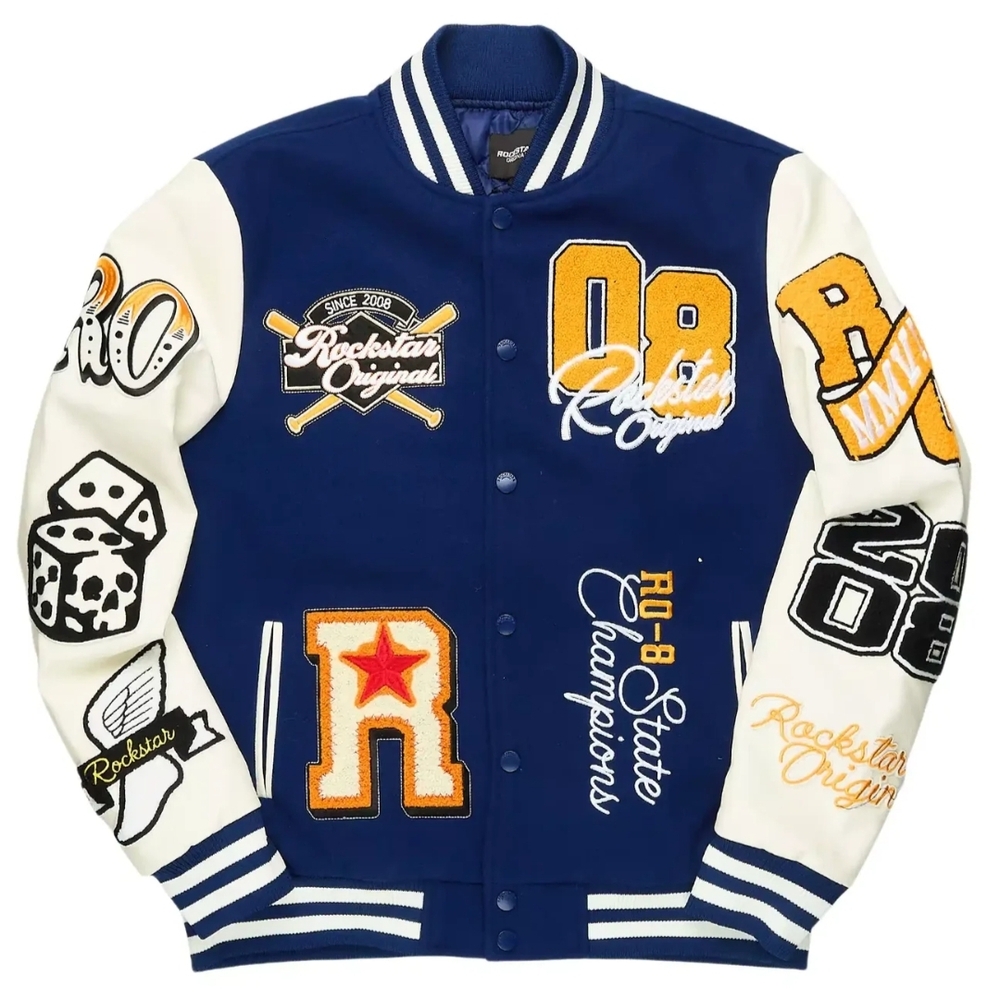 Rockstar Originals Blue and White Varsity Jacket